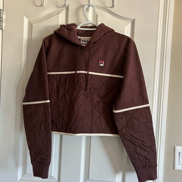 Fila Tops - Fila Brown Quilted Cropped Hoodie sporty chic 90s embroidered Athleisure Retro